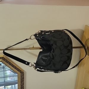 Authentic Coach Black Brown Monogram Canvas Zoe Hobo Shoulder Bag G1060-F14708